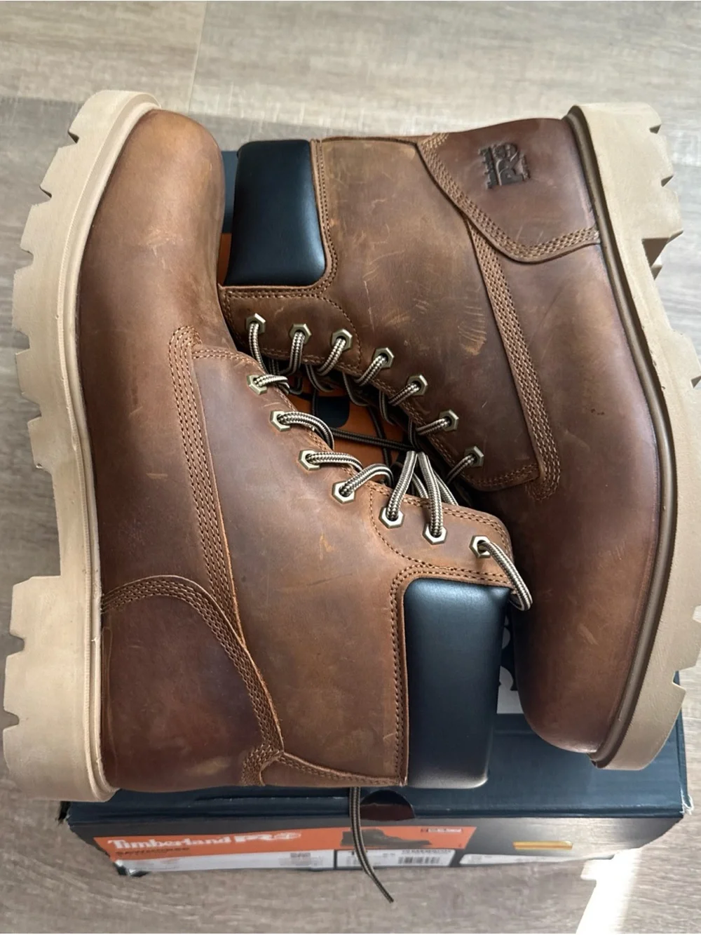 Timberland PRO Brown Leather Lace-Up Work Boots with Black Collar